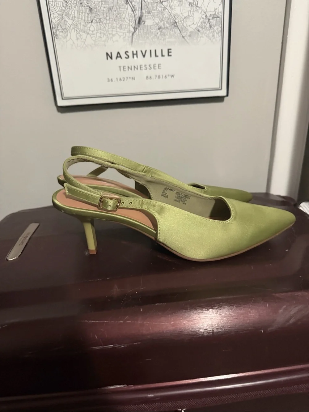 Target Olive Green Satin Pointed-Toe Slingback Heels